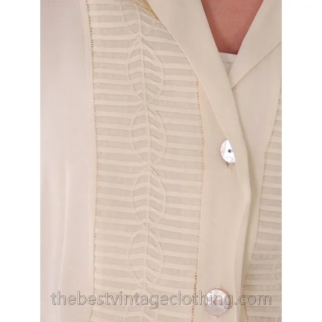 Vintage 1940s Rayon Blouse Ivory Long Sleeves MorLove Med-Large