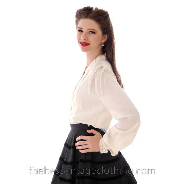 Vintage 1940s Rayon Blouse Ivory Long Sleeves MorLove Med-Large