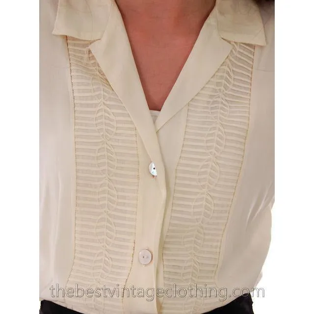 Vintage 1940s Rayon Blouse Ivory Long Sleeves MorLove Med-Large