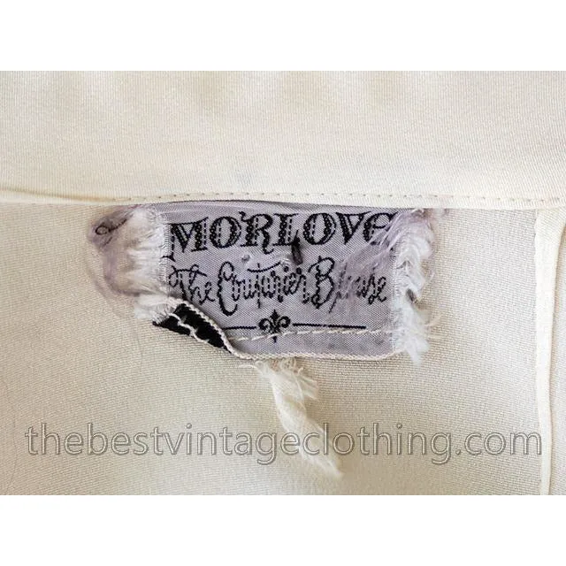 Vintage 1940s Rayon Blouse Ivory Long Sleeves MorLove Med-Large