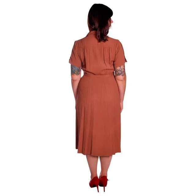 Vintage Brown Rayon Day Dress 1940s Activi-tee 40-31-40