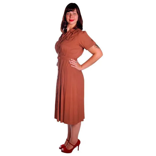 Vintage Brown Rayon Day Dress 1940s Activi-tee 40-31-40