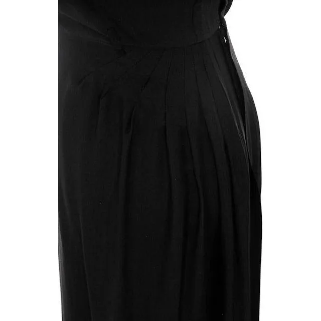 Vintage Dress Black Rayon Batwing Style Beaded Yoke Hot Style 1940s 34-26-38