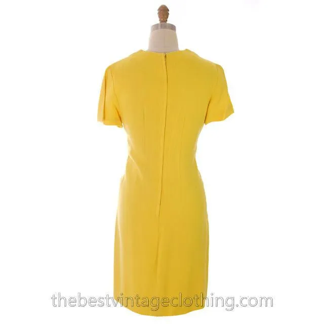 Vintage Linen  Yellow Sheath Dress & Abstract Printed Coat Edith Flagg 1970s 36-31-36