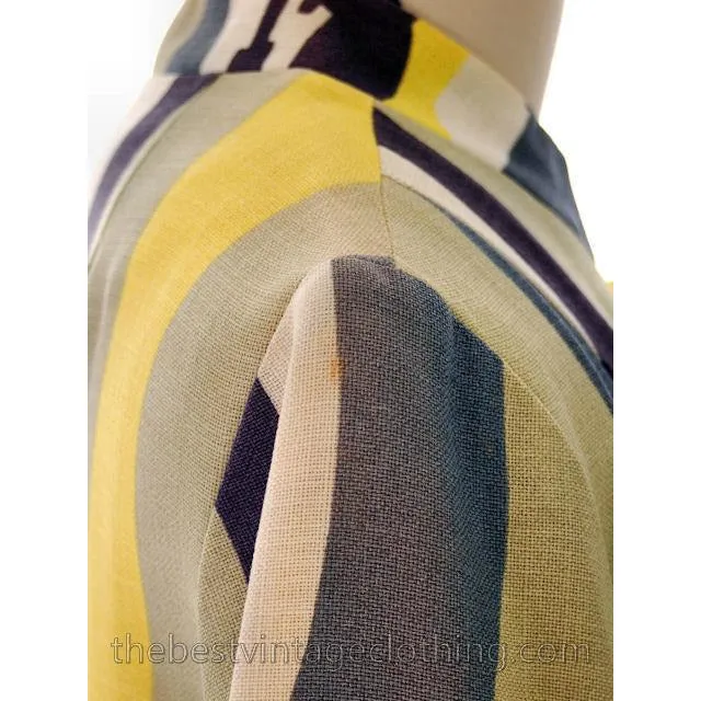 Vintage Linen  Yellow Sheath Dress & Abstract Printed Coat Edith Flagg 1970s 36-31-36