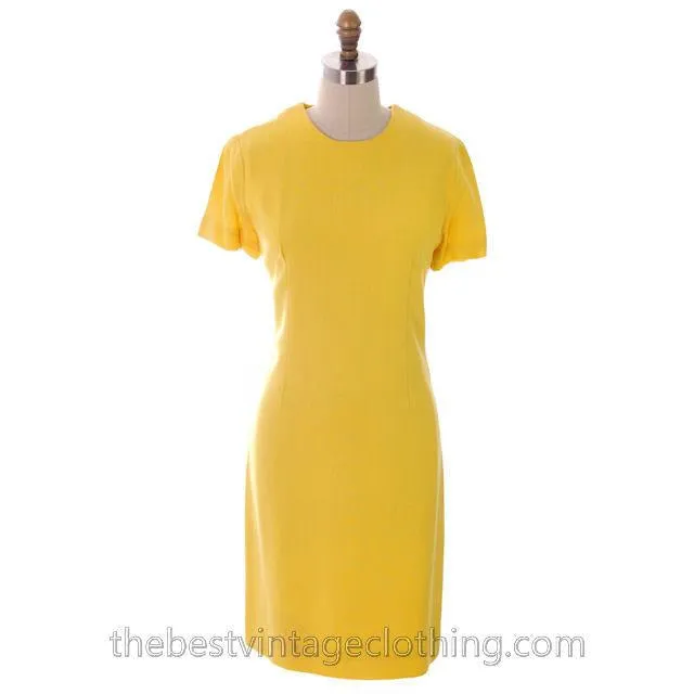 Vintage Linen  Yellow Sheath Dress & Abstract Printed Coat Edith Flagg 1970s 36-31-36