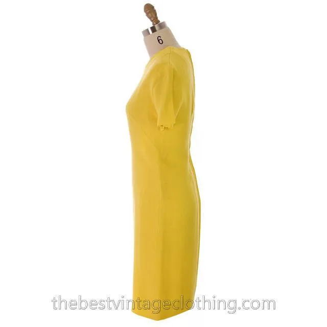 Vintage Linen  Yellow Sheath Dress & Abstract Printed Coat Edith Flagg 1970s 36-31-36