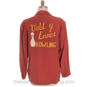 Vintage Mens 1940s Rare Bowling Jacket Rayon Bowling Pins L Nortex Sportswear M