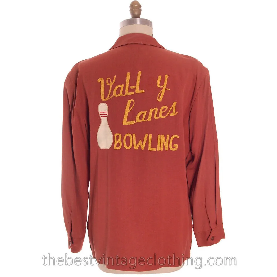 Vintage Mens 1940s Rare Bowling Jacket Rayon Bowling Pins L Nortex Sportswear M