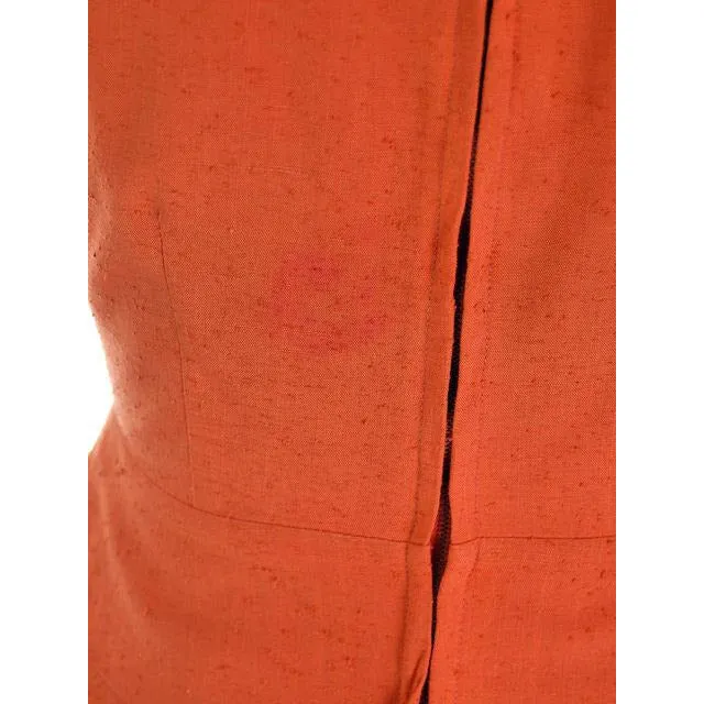 Vintage Orange  Nubby Rayon  2 PC Dress Circle Skirt Appliques Late 1940s Guernsey