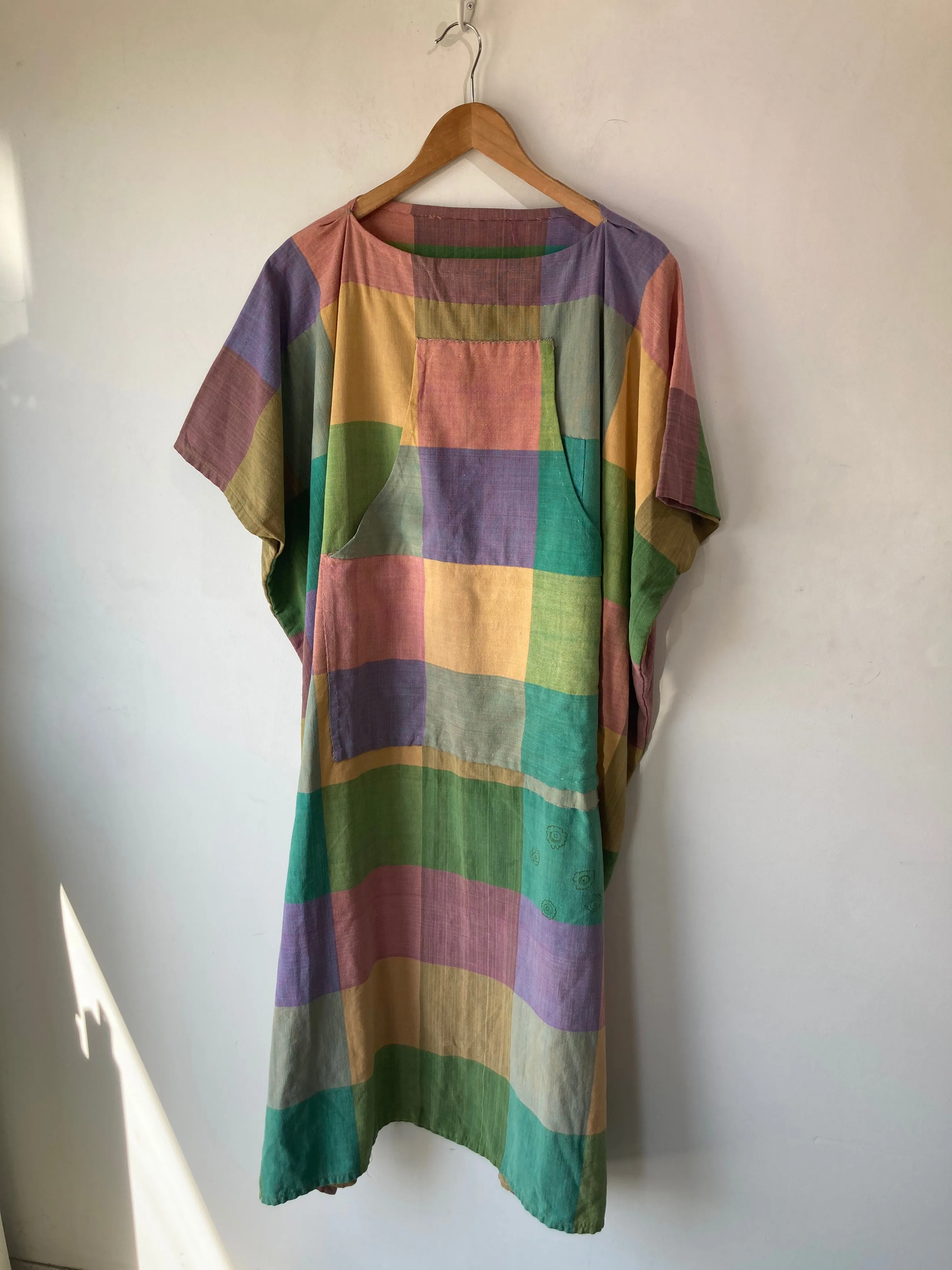 Vintage Pastel Batik Patchwork Caftan w/ Pocket