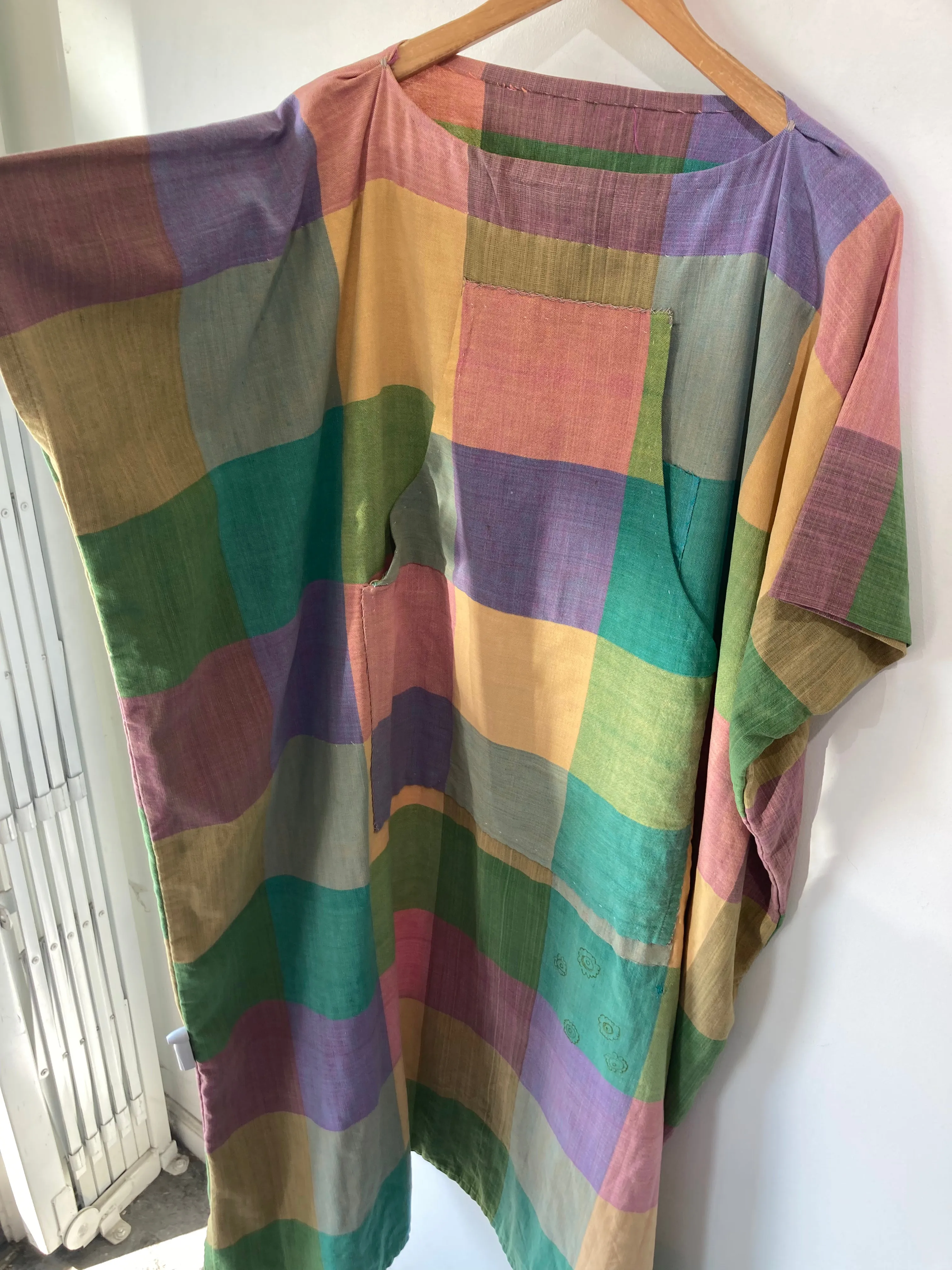 Vintage Pastel Batik Patchwork Caftan w/ Pocket