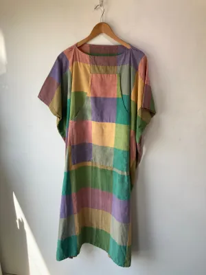 Vintage Pastel Batik Patchwork Caftan w/ Pocket