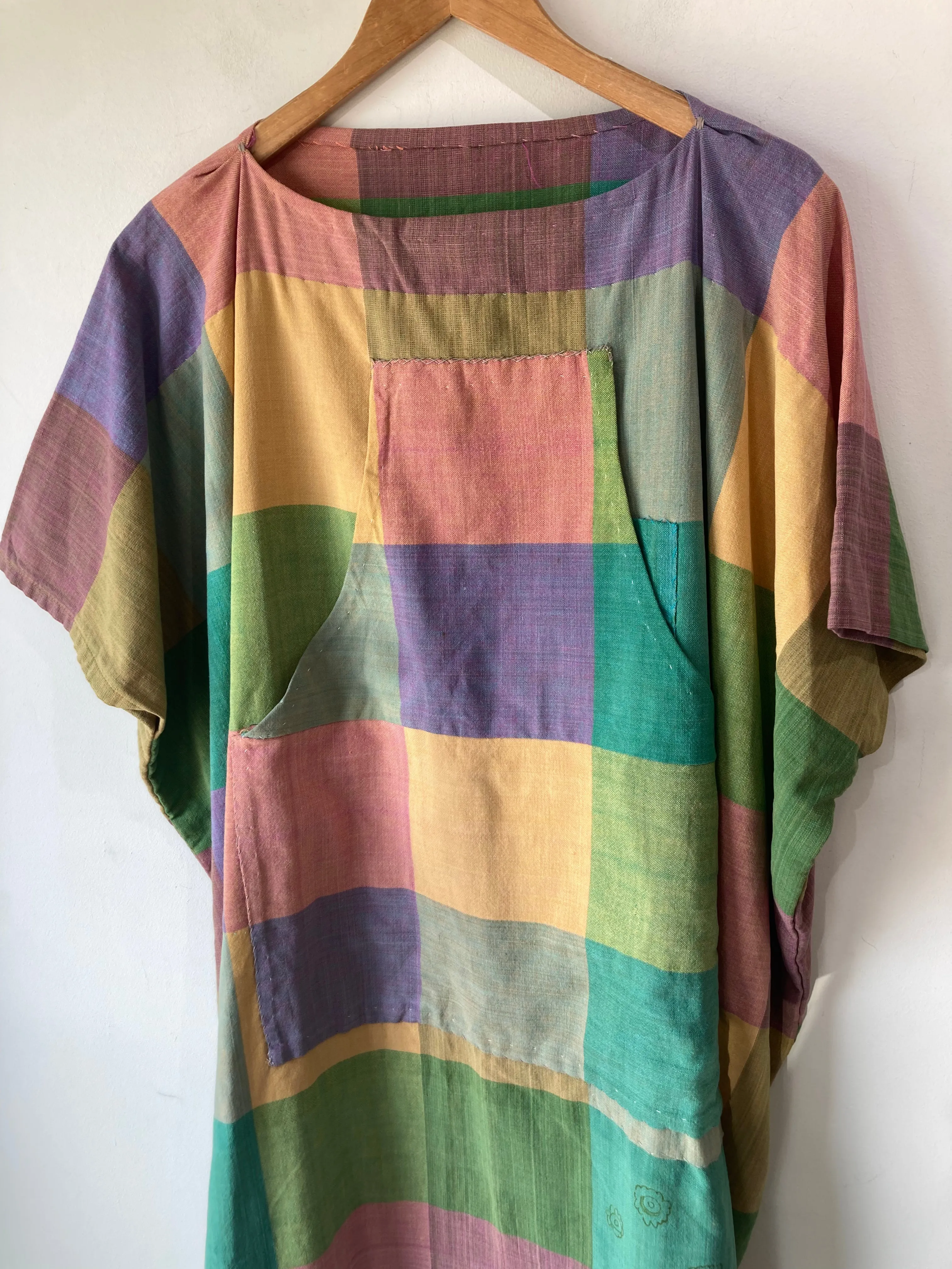 Vintage Pastel Batik Patchwork Caftan w/ Pocket