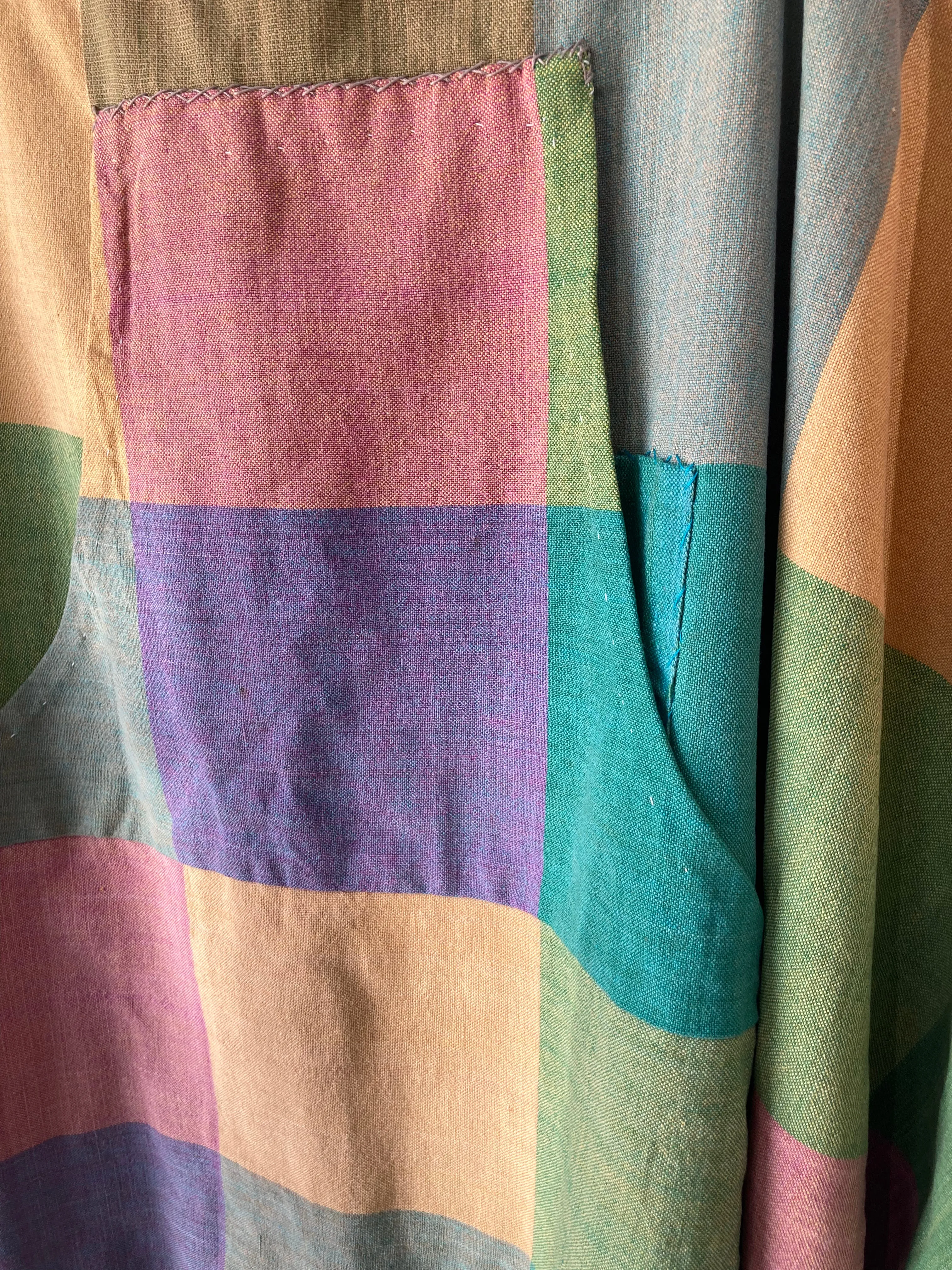 Vintage Pastel Batik Patchwork Caftan w/ Pocket