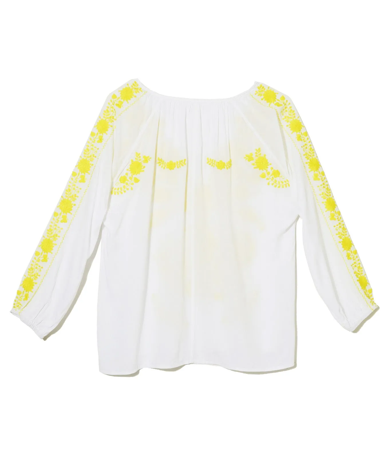 White & Yellow Rayon Mexican Embroidered Blouse