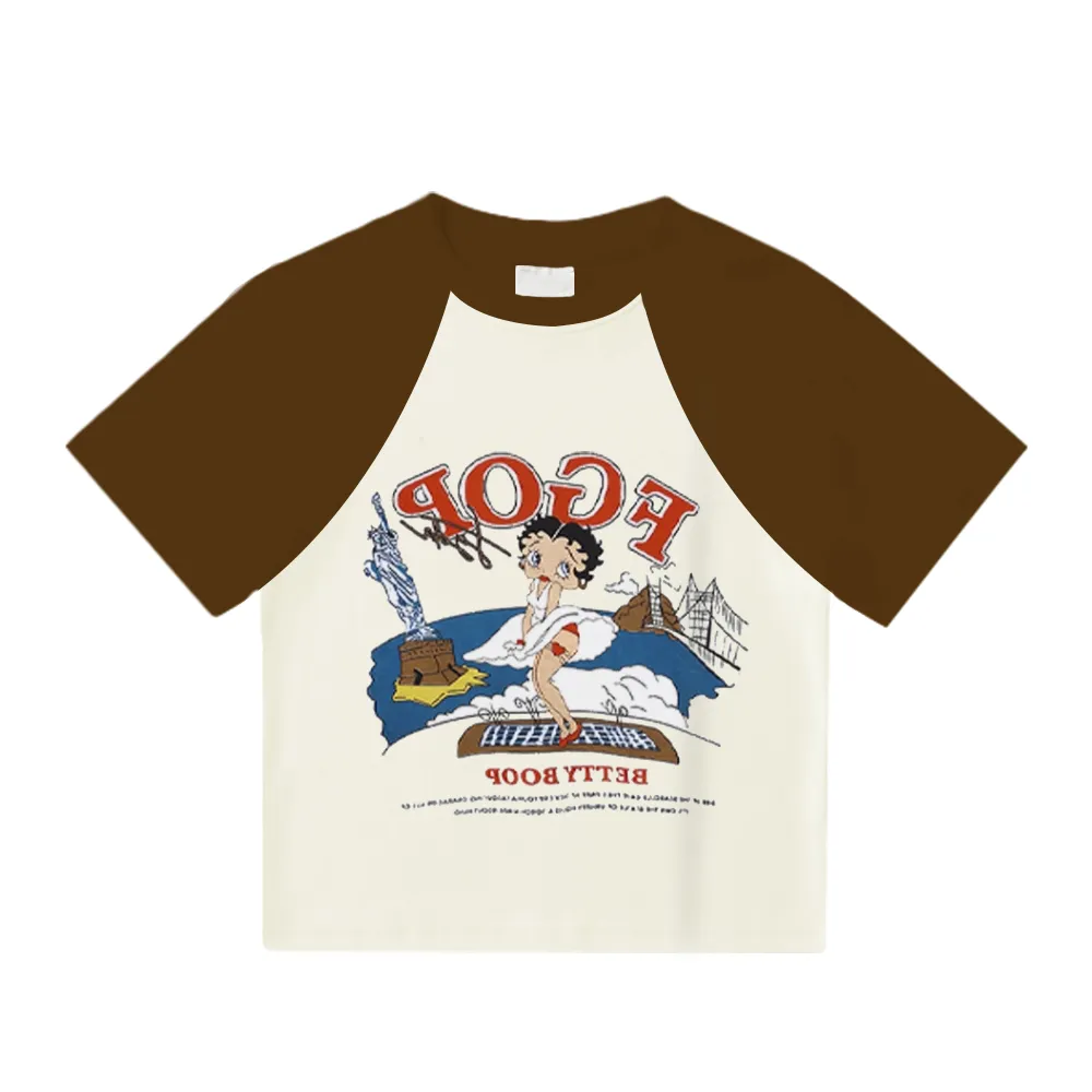 Women's Cartoon Surfer Boy Patchwork T-Shirt