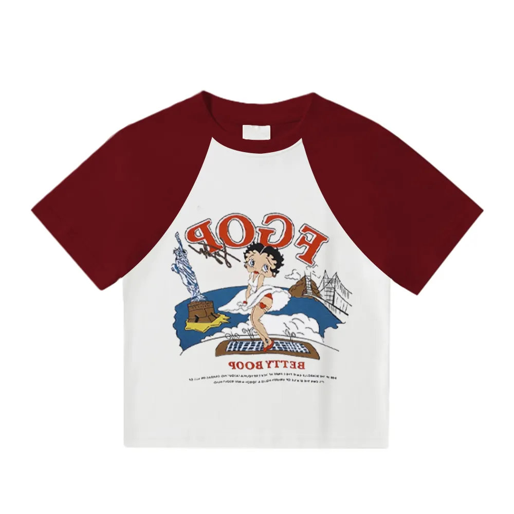 Women's Cartoon Surfer Boy Patchwork T-Shirt