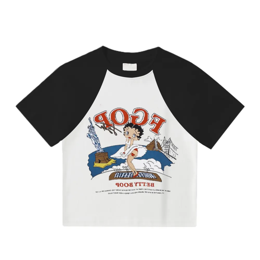Women's Cartoon Surfer Boy Patchwork T-Shirt