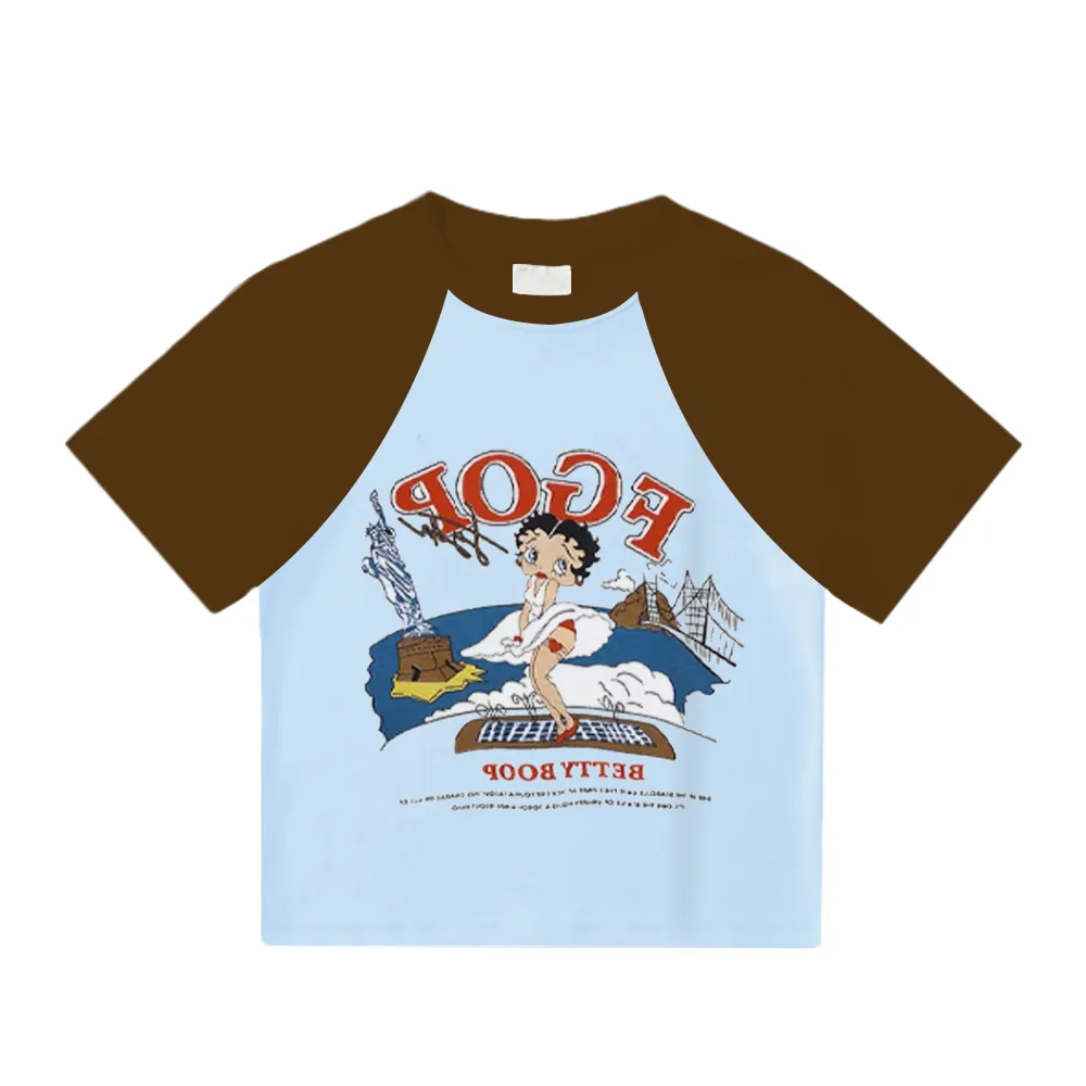 Women's Cartoon Surfer Boy Patchwork T-Shirt