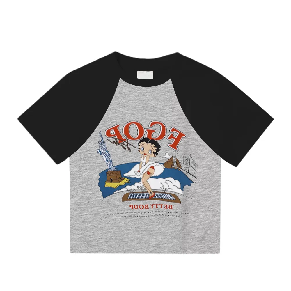 Women's Cartoon Surfer Boy Patchwork T-Shirt