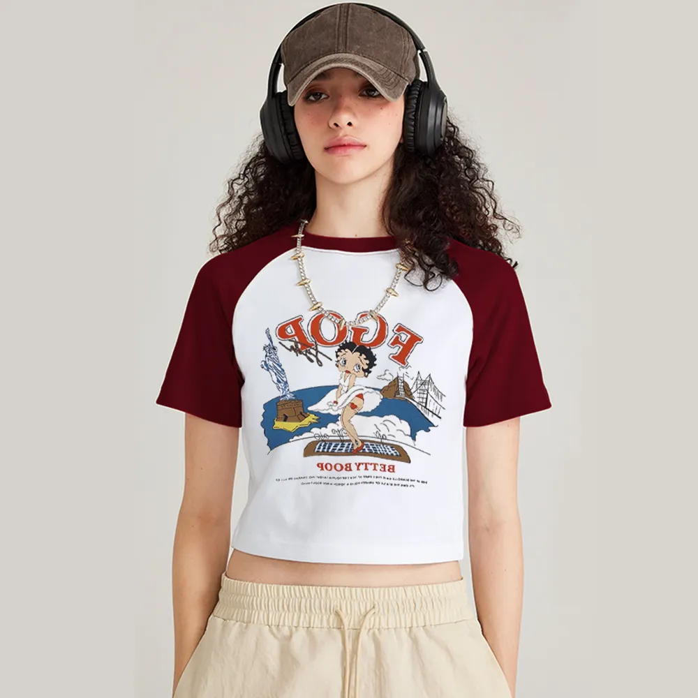 Women's Cartoon Surfer Boy Patchwork T-Shirt