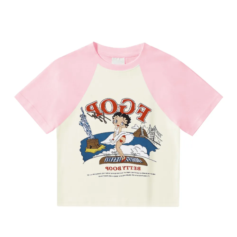 Women's Cartoon Surfer Boy Patchwork T-Shirt