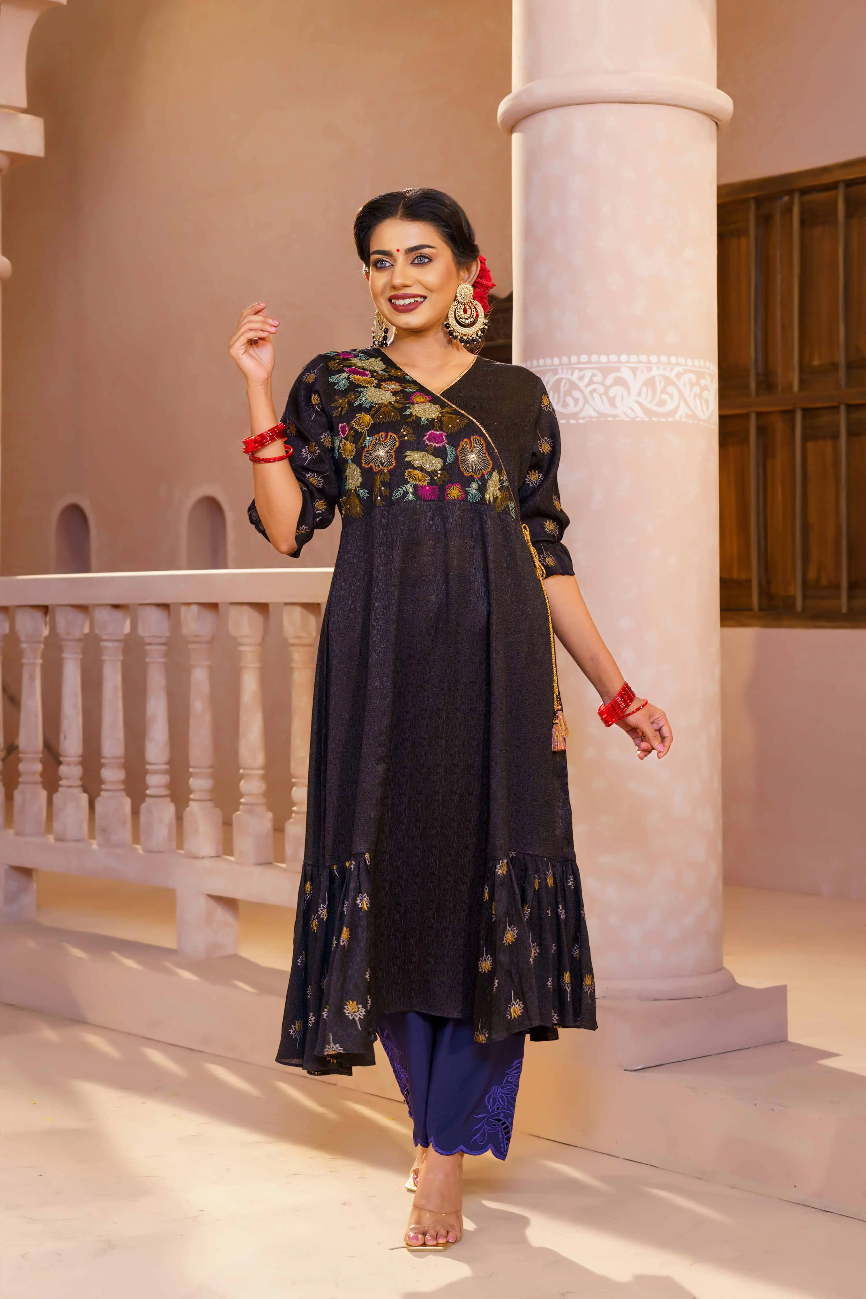 Womens Ethnic High Range Kurti-Black