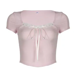 Women's Lace Patchwork Square Neck T-Shirt