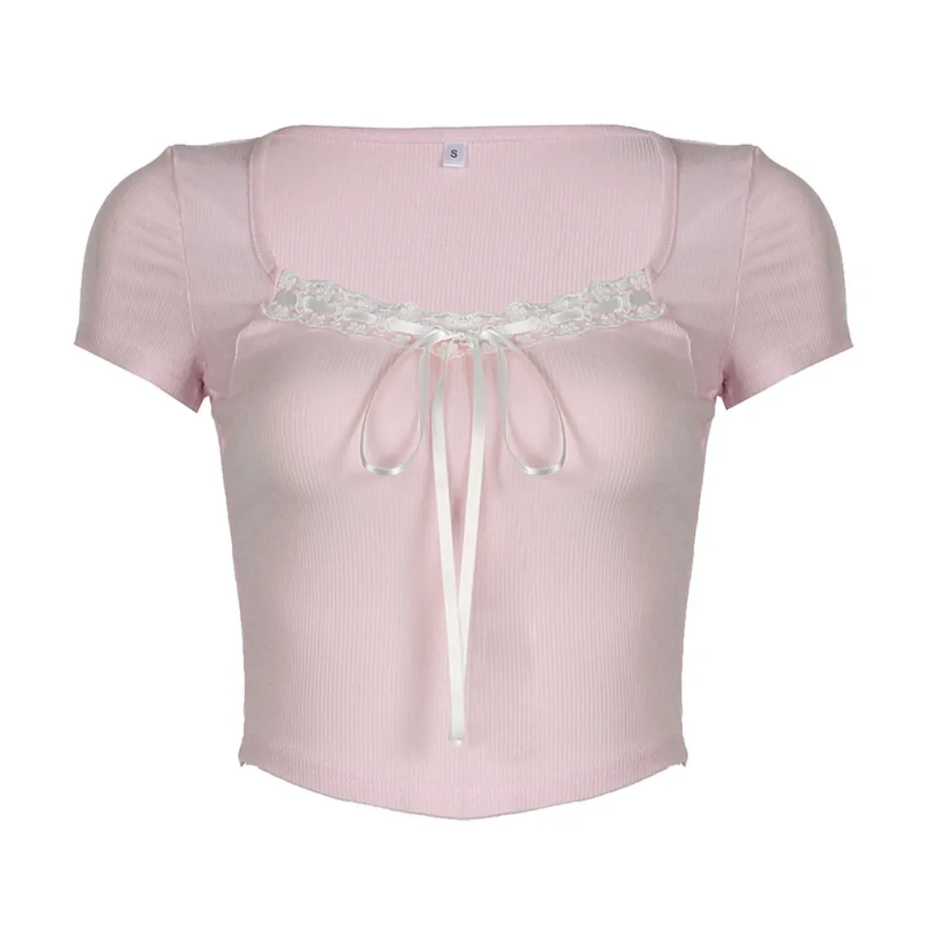 Women's Lace Patchwork Square Neck T-Shirt