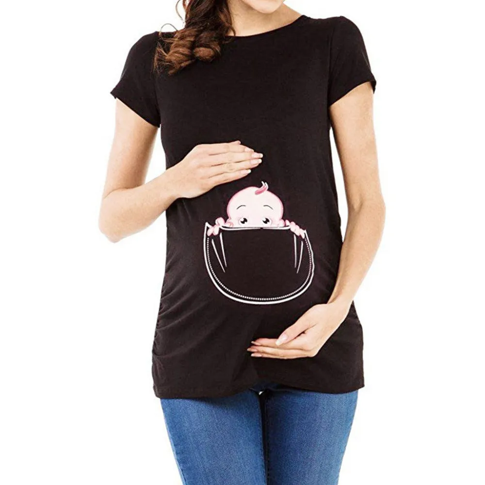 Women's Maternity Baby in Pocket Print T-Shirt