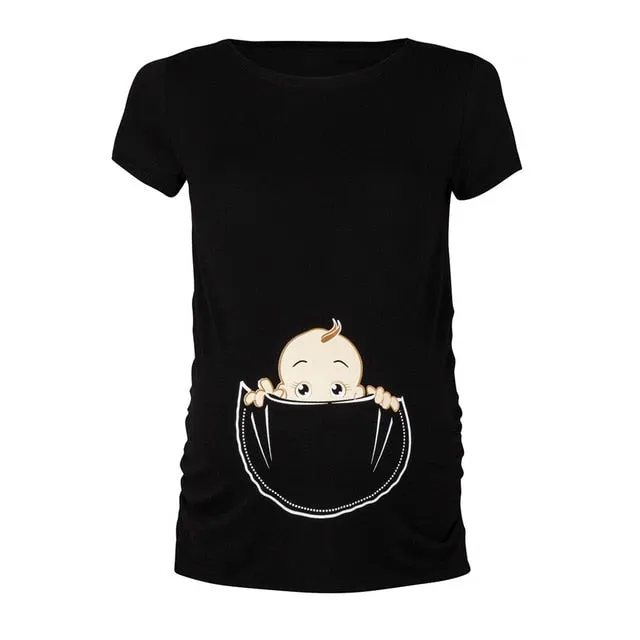 Women's Maternity Baby in Pocket Print T-Shirt