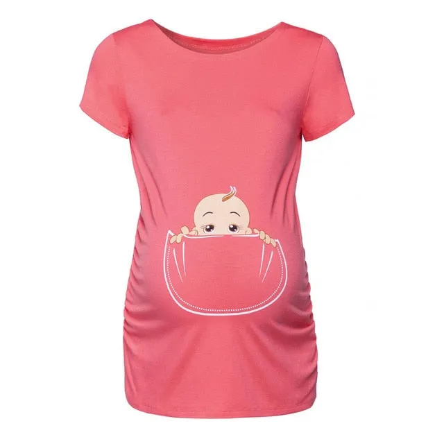 Women's Maternity Baby in Pocket Print T-Shirt