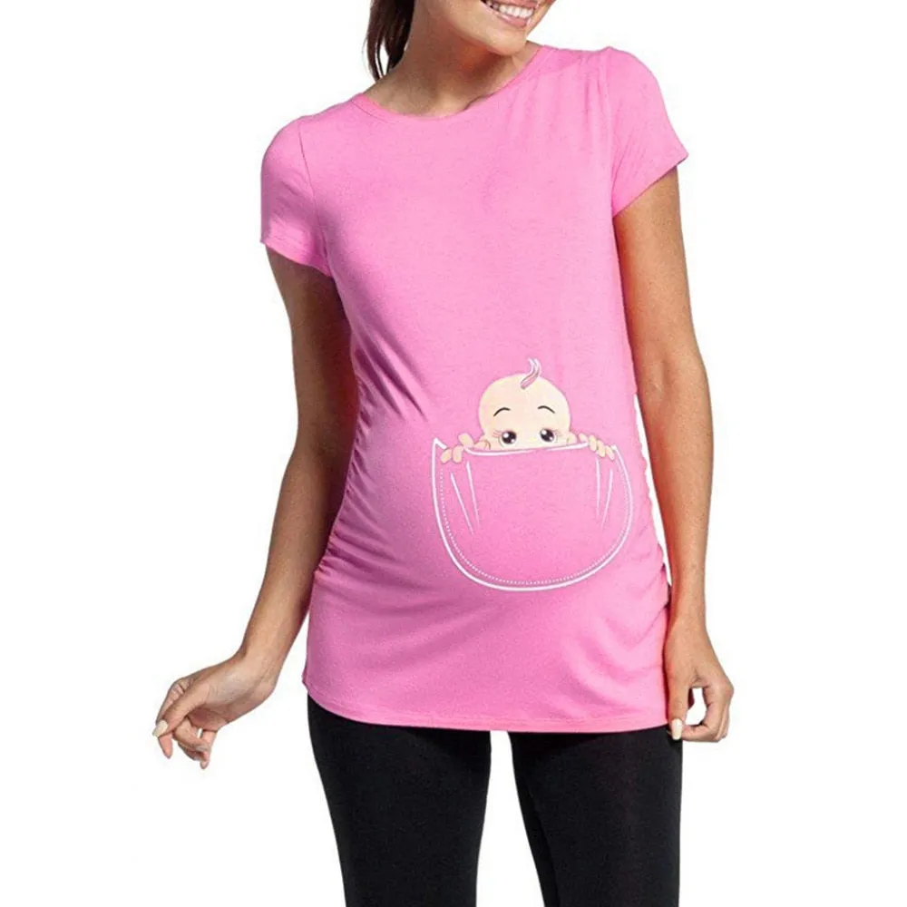 Women's Maternity Baby in Pocket Print T-Shirt