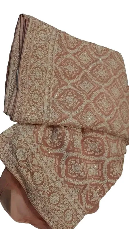 Women's Party Wear Pure Georgette Allover Resham Thread Work Chikankari Saree