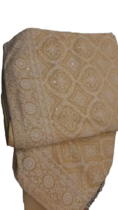 Women's Party Wear Pure Georgette Allover Resham Thread Work Chikankari Saree