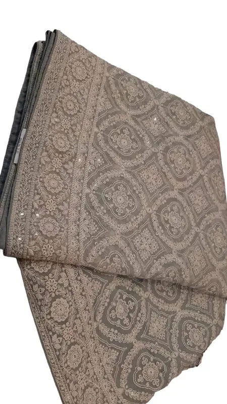 Women's Party Wear Pure Georgette Allover Resham Thread Work Chikankari Saree