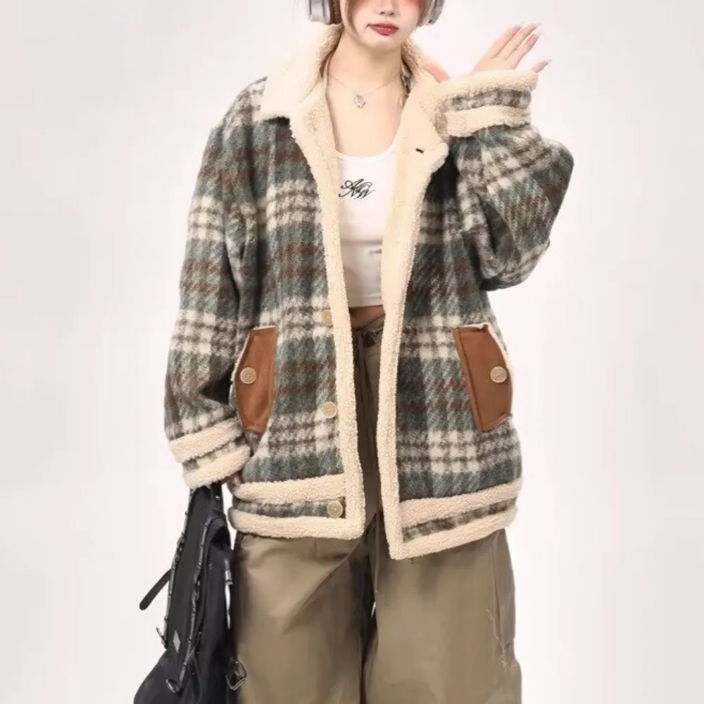 Women's Patchwork Lamb Wool Coat