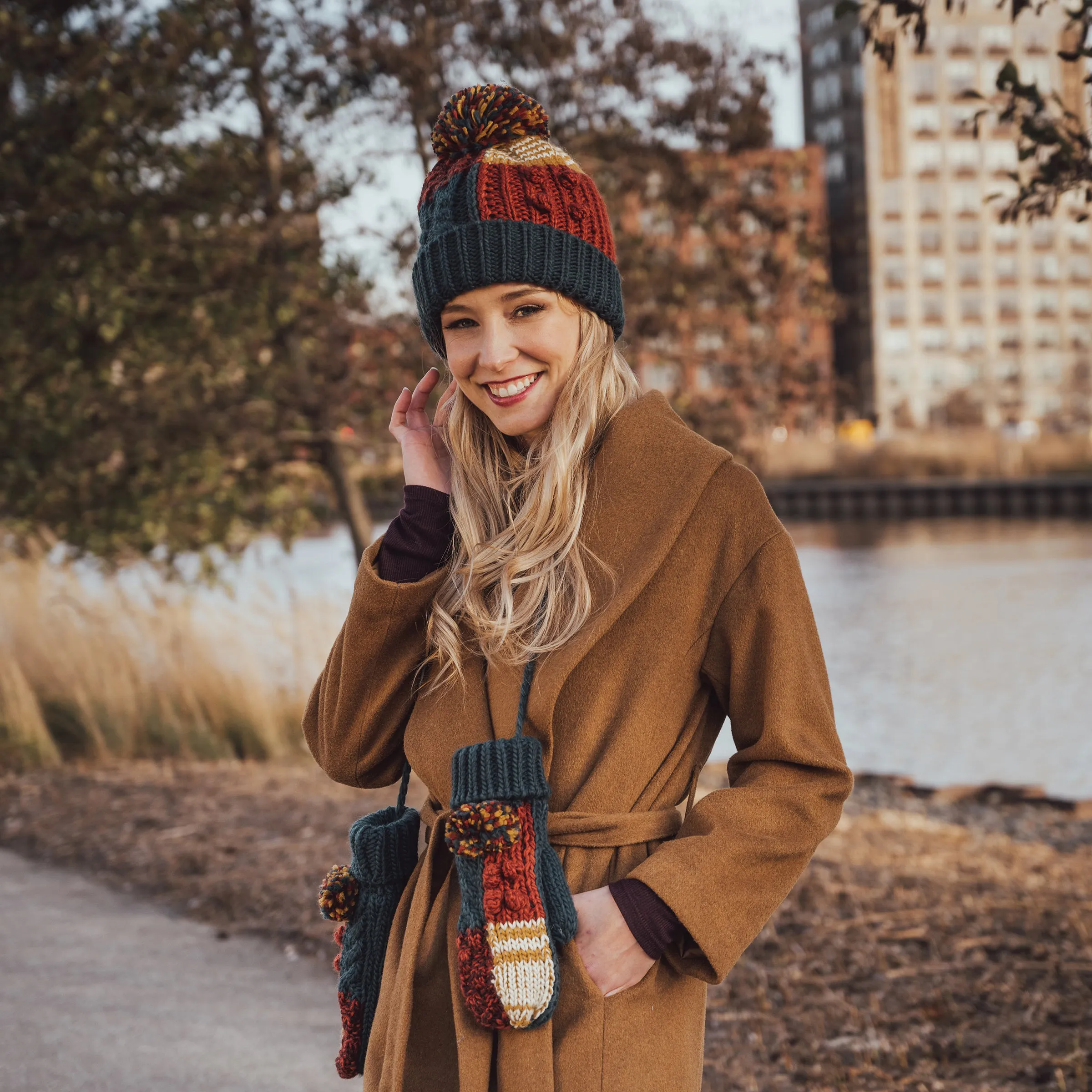 Women's Patchwork Pom Cuff Cap
