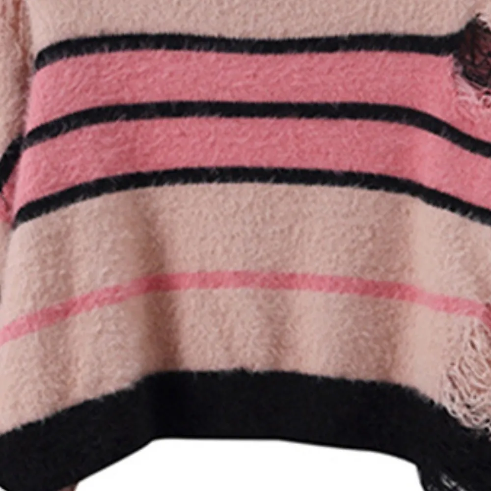 Women's Pink ripped striped sweater