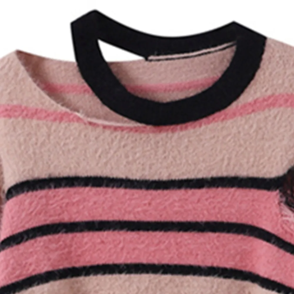 Women's Pink ripped striped sweater