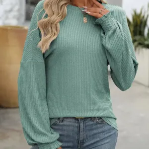 Women's Ribbed Knit Long Sleeve Top