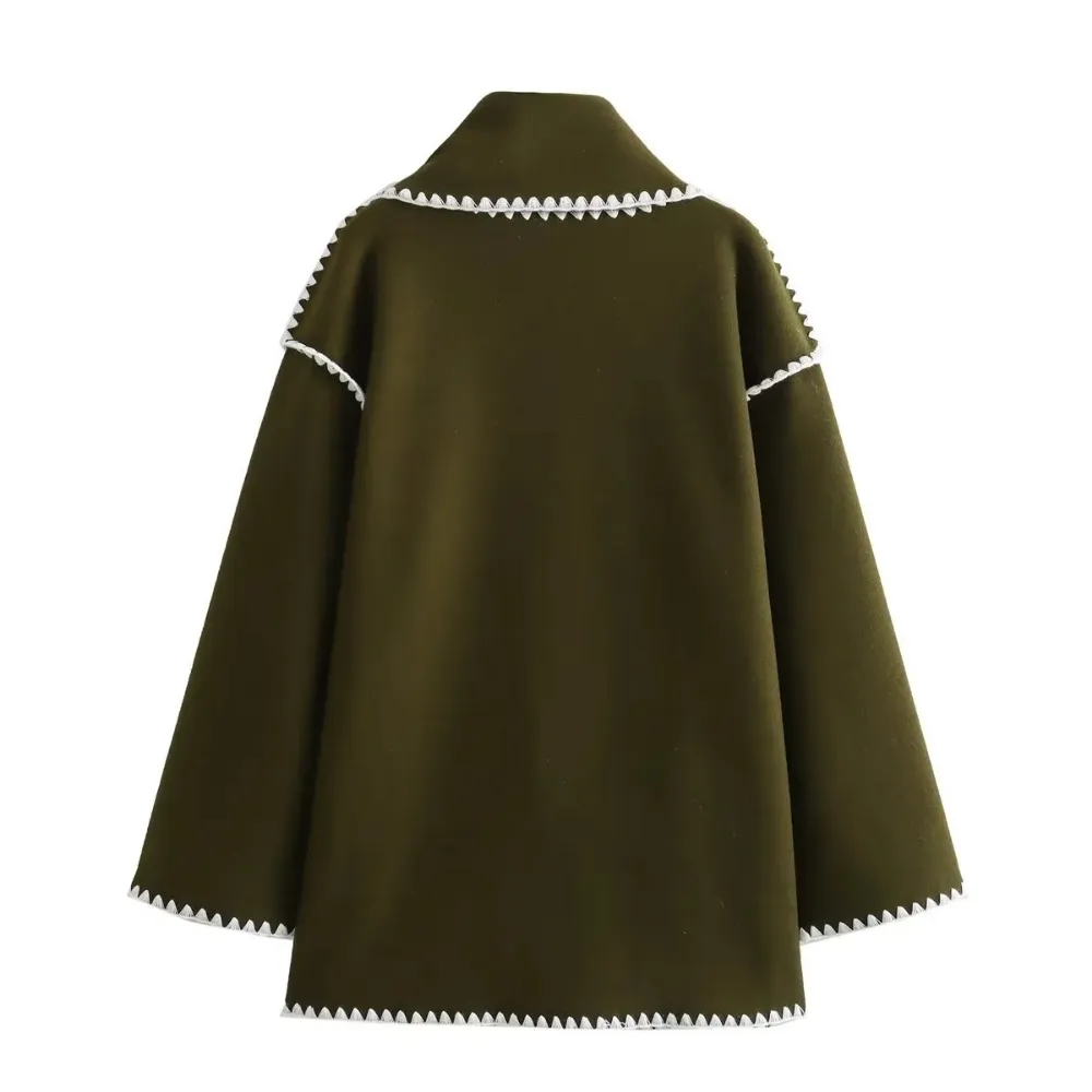 Women's Sarf Patchwork Woolen Coat