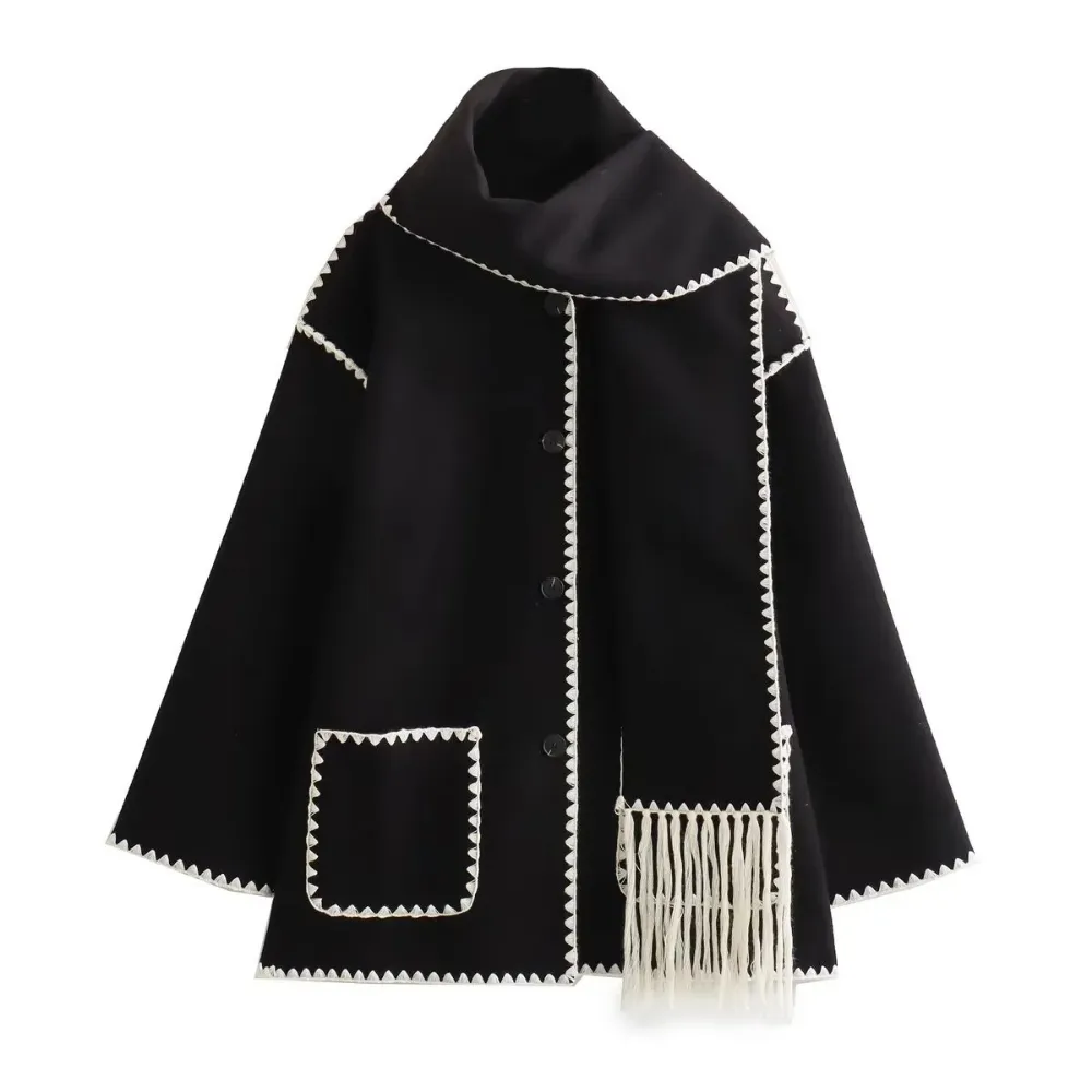 Women's Sarf Patchwork Woolen Coat