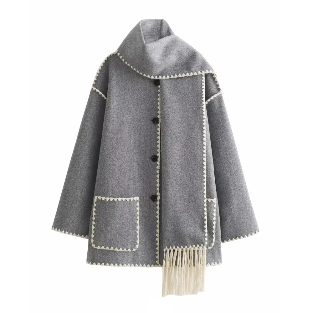 Women's Sarf Patchwork Woolen Coat