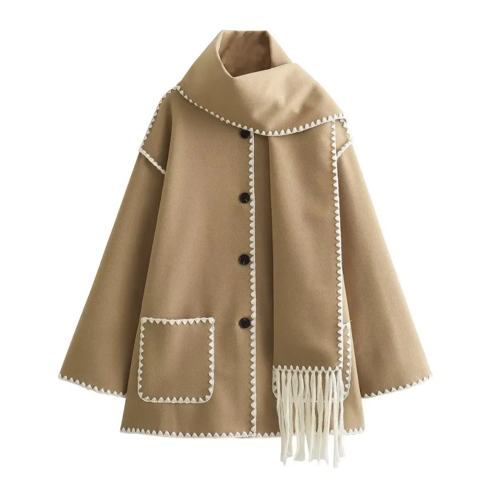 Women's Sarf Patchwork Woolen Coat