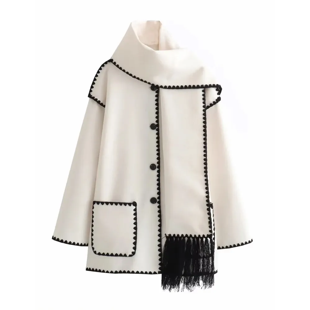 Women's Sarf Patchwork Woolen Coat