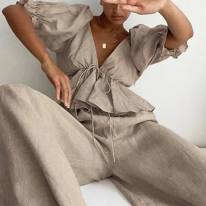 Women's Shirt Solid Color Deep v-Neck Fashion Design
