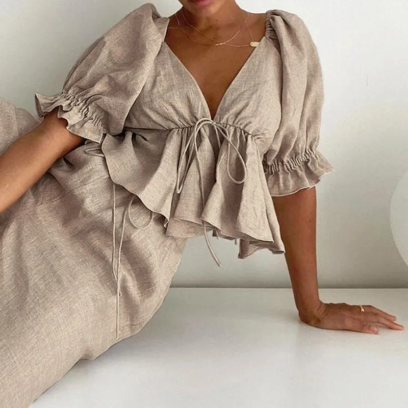 Women's Shirt Solid Color Deep v-Neck Fashion Design