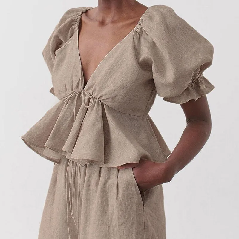 Women's Shirt Solid Color Deep v-Neck Fashion Design